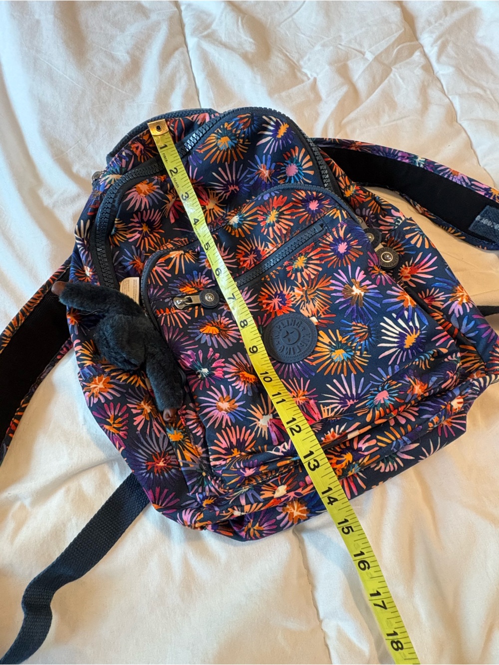 Kipling Navy Floral Backpack with Multicolor Burst Print - Picture 5 of 14